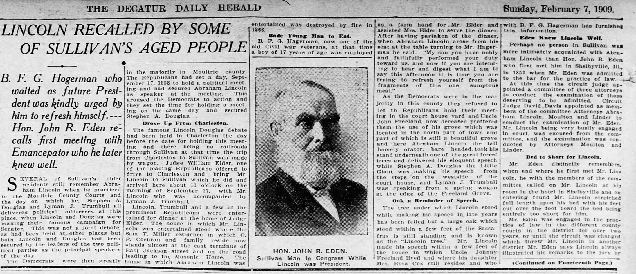 Lincoln recalled by some of Sullivan's aged people
